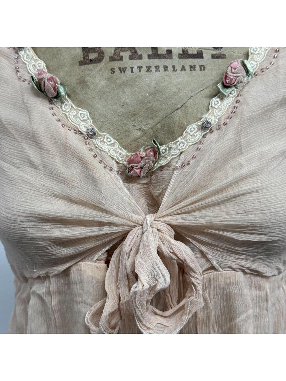 Vintage onrisa M Pastel Blush Pink Pure Silk Coquette Babydoll Blouse - Picture 3 of 7